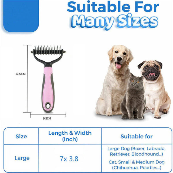 Grooming Brush For Pet Dog Cat Deshedding Tool Rake Comb Fur Remover Reduce 2-Side Dematting Tool For Dogs Cats Pets Grooming Brush Double Sided Shedding And Dematting Undercoat Rake Hair Removal Comb - Image 7