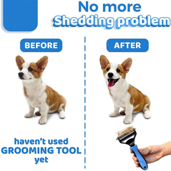 Grooming Brush For Pet Dog Cat Deshedding Tool Rake Comb Fur Remover Reduce 2-Side Dematting Tool For Dogs Cats Pets Grooming Brush Double Sided Shedding And Dematting Undercoat Rake Hair Removal Comb - Image 6