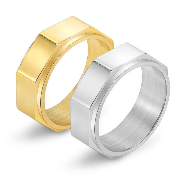 Personalized Cut Surface Octagon Nut Rotatable Men's Ring - Image 5