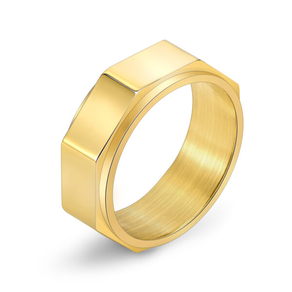 Personalized Cut Surface Octagon Nut Rotatable Men's Ring - Image 2