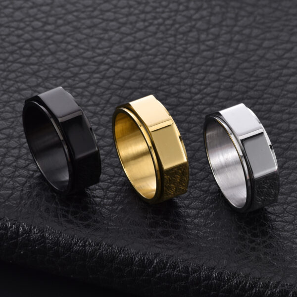 Personalized Cut Surface Octagon Nut Rotatable Men's Ring - Image 4