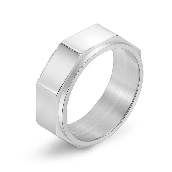 Personalized Cut Surface Octagon Nut Rotatable Men's Ring - Image 3